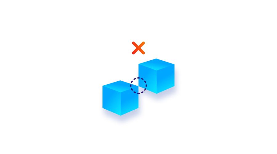 Model of a non-manifold object with connecting faces attached at a single point